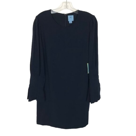NWT Cece by Cynthia Steffe Womens Size 10 Navy Blue Bell Sleeve Shift Dress NEW - Picture 1 of 4
